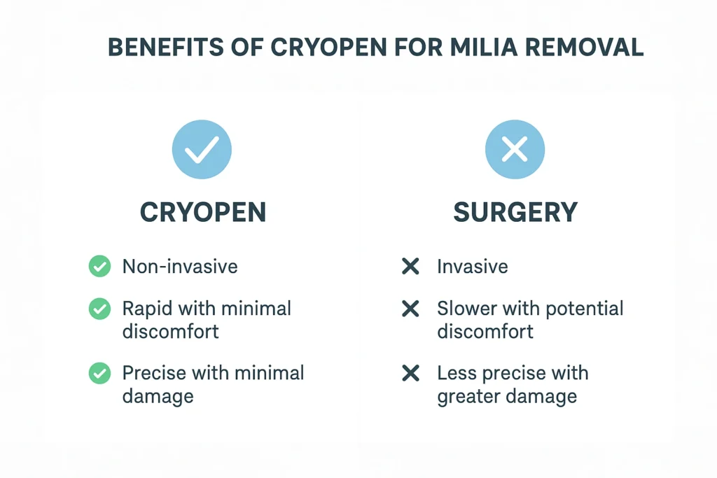 Benefits of cryopen for milia removal Greater London (Waltham Forest) compared to surgical treatments.