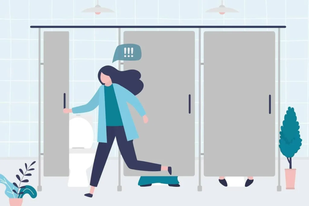graphic of Urine incontinence Greater London (Waltham Forest) woman running to the toilet.
