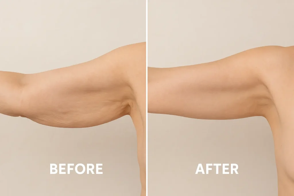 Picture of LA LIPO Greater London (Waltham Forest) before and after results of skin tightening treatment on the upper arms.